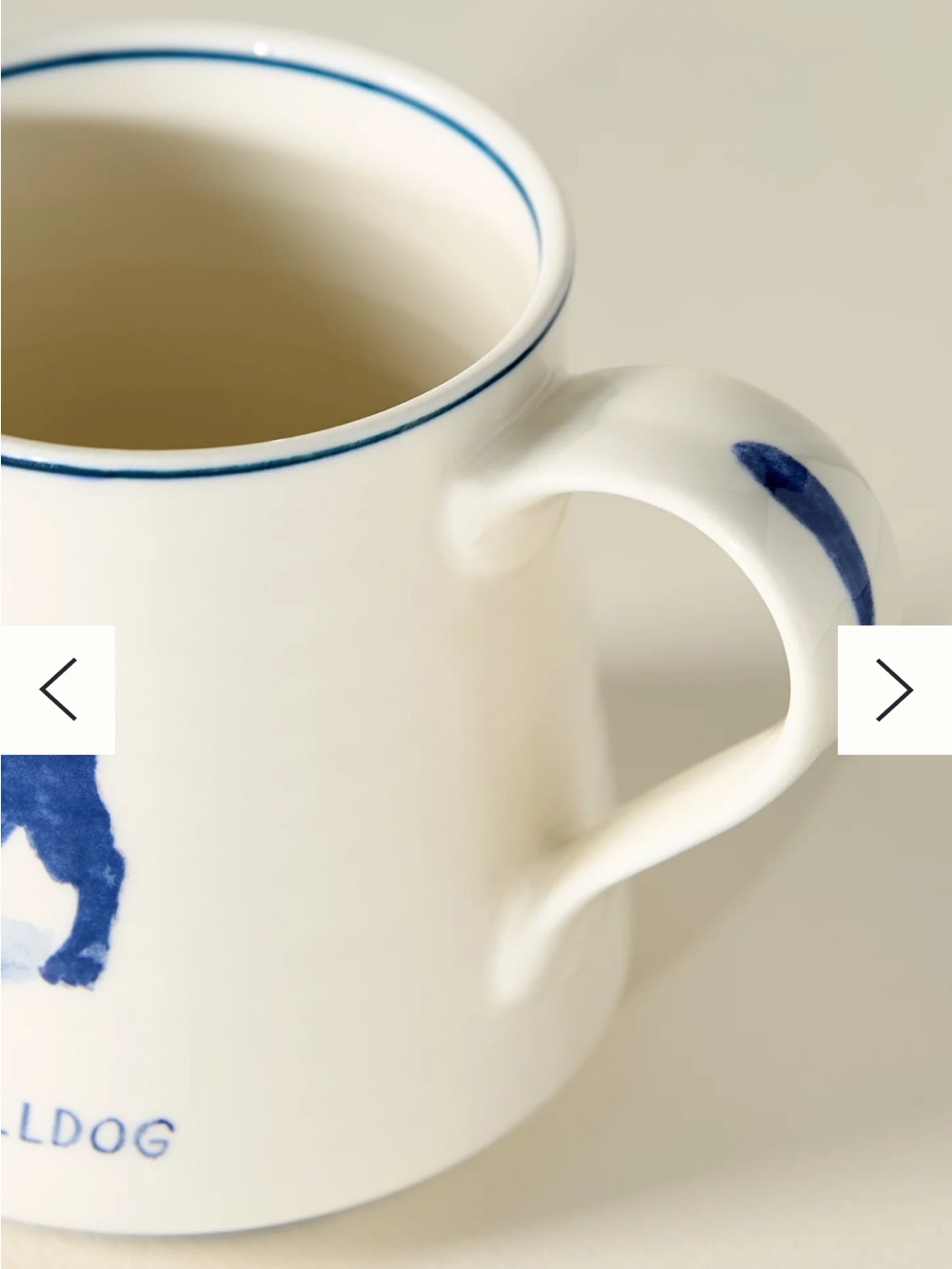 Anthropologie Cream Mug with Blue French Bulldog Illustration by Molly Hatch. - Picture 4 of 10